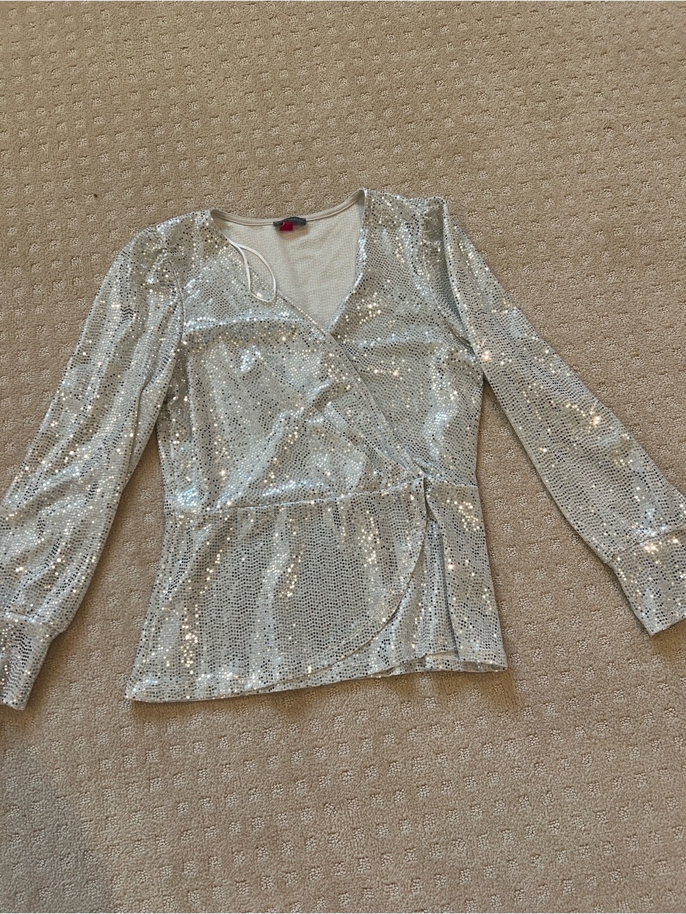 Vince Camuto Silver Sequin Wrap Blouse